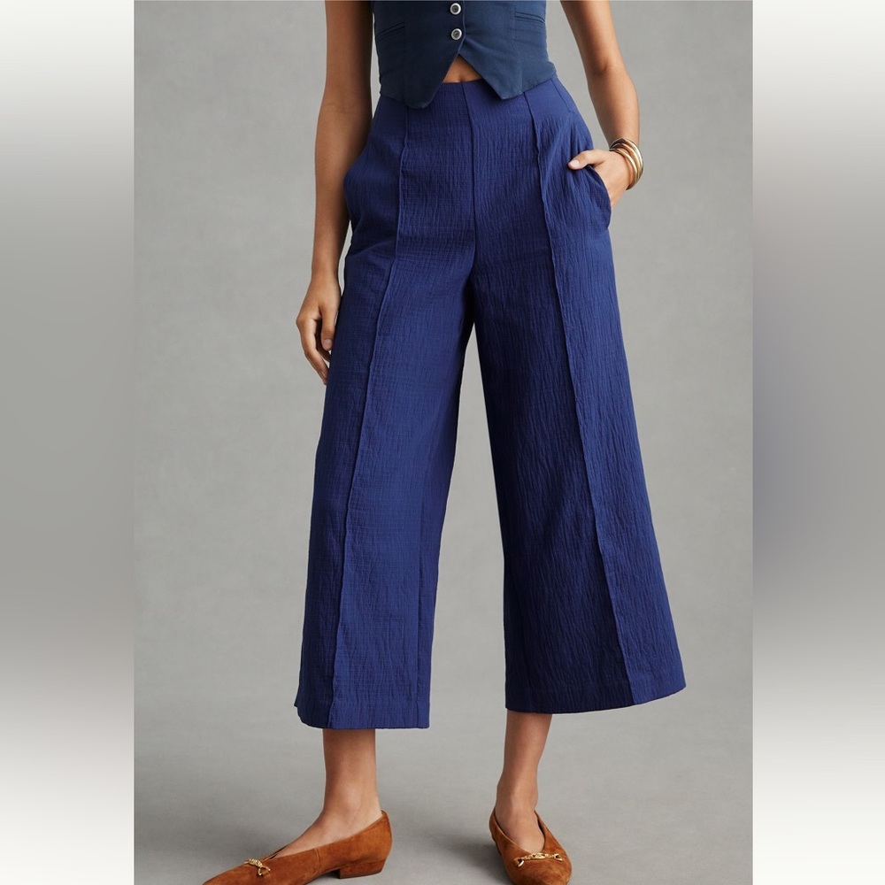Anthropologie Navy Wide-Leg Cropped Pants
